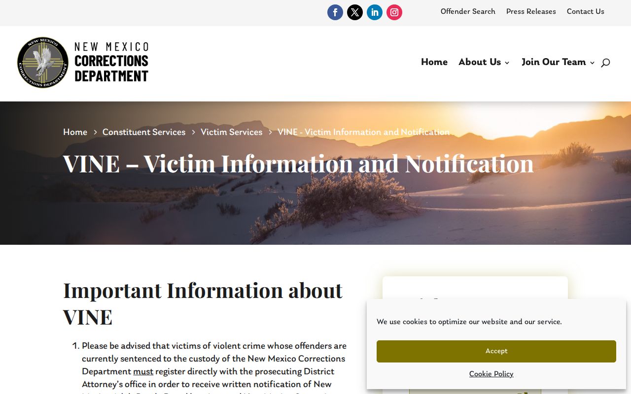 Official New Mexico VINE guidance for Luna County release notifications